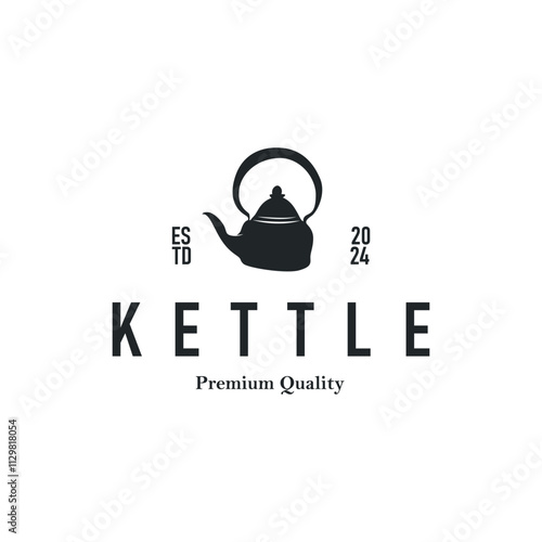 kettle logo design tea and hot drink. vintage concept illustration premium template