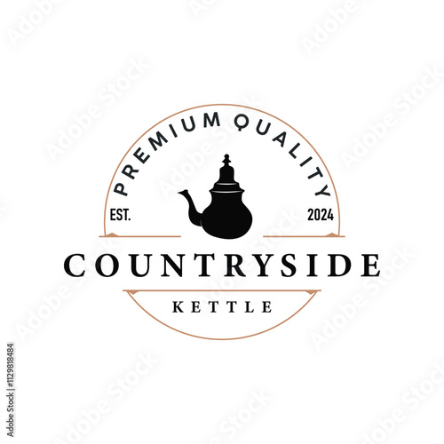 kettle logo design tea and hot drink. vintage concept illustration premium template