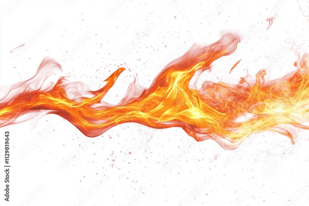 Abstract Fiery Stream: A Vivid Blaze of Orange and Yellow Flames Against a White Background Abstract Fiery Stream: A Vivid Blaze of Orange and Yellow Flames Against a White Background
