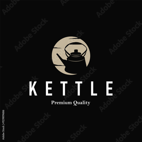 kettle logo design tea and hot drink. vintage concept illustration premium template