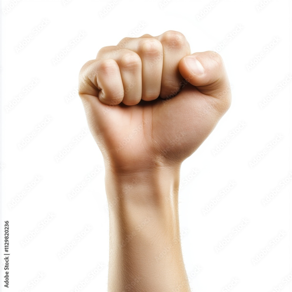 Closeup of a Human Fist Clenched Tight Against a White Background, Symbolizing Strength, Power, and Determination Closeup of a Human Fist Clenched Tight Against a White Background, Symbolizing Strength, Power, and Determination