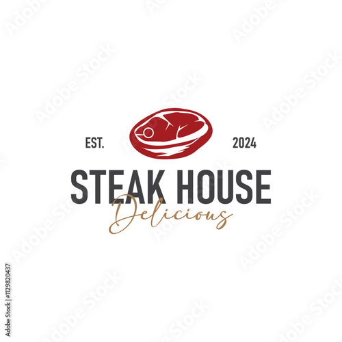 Vintage barbecue grill illustration template fresh meat logo design