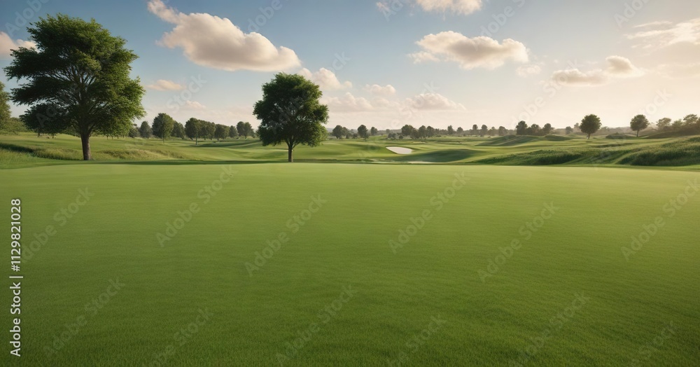 Lush green grass stretching out towards the horizon at a golf course, green fields, outdoor scenery, landscape, countryside Lush green grass stretching out towards the horizon at a golf course, green fields, outdoor scenery, landscape, countryside