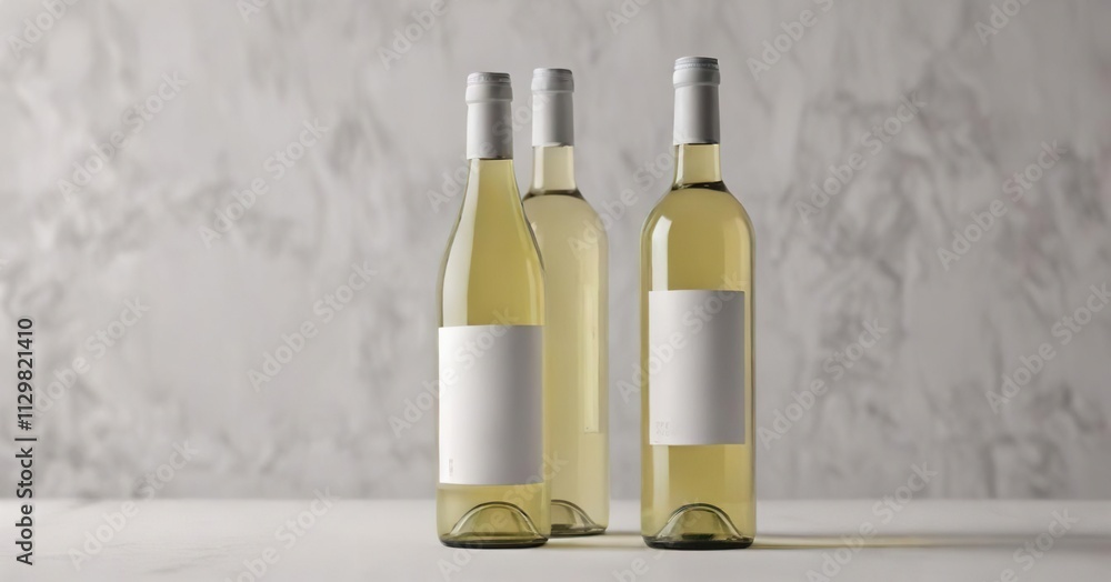 Minimalistic white wine bottle with empty labels, labels, minimalist Minimalistic white wine bottle with empty labels, labels, minimalist