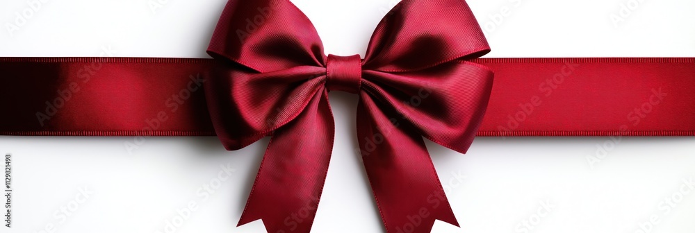 Red ribbon with bow isolated on white background. Decorative element for gift wrapping. Ideal for gift packages special occasions. Elegant, classic design. Luxurious look. Excellent for festive