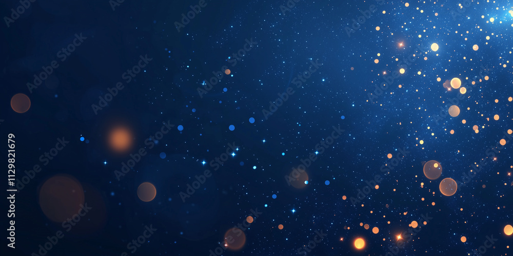Obraz premium Bright Full Moon and Twinkle Stars in Dark Blue Night Sky Banner. Abstract image of brilliant full moon and glowing stars in the dark blue night sky for background, banner or poster