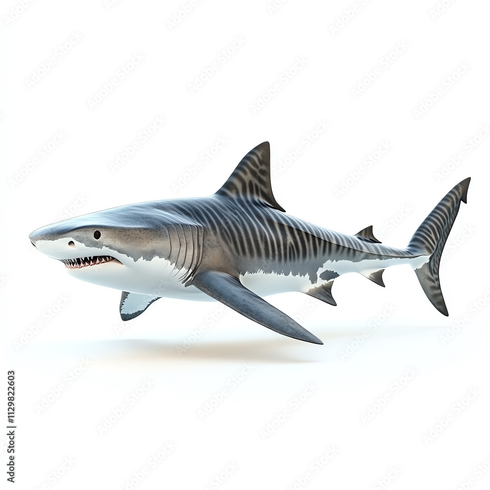 Realistic illustration of a swimming shark with distinctive markings. on white background Realistic illustration of a swimming shark with distinctive markings. on white background