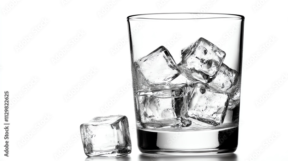 Ice cubes in a glass on a white isolated background. Ice cubes in a glass on a white isolated background.