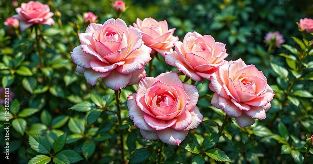Pastel hued roses blooming in a lush garden amidst lush green foliage , nature's beauty, soft colors, garden flowers Pastel hued roses blooming in a lush garden amidst lush green foliage , nature's beauty, soft colors, garden flowers