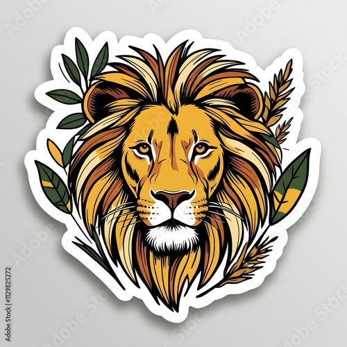 grown lion in the jungle sticker  on white background photo