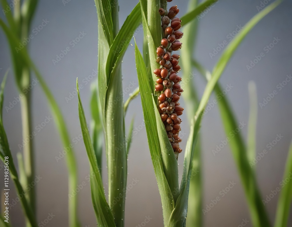 Sorghum plant's stalk with a water droplet on it, dew, moisture, stalk Sorghum plant's stalk with a water droplet on it, dew, moisture, stalk