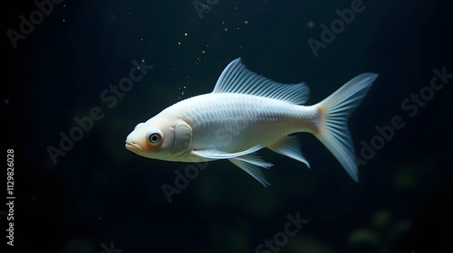 A white siam fish swimming in the dark