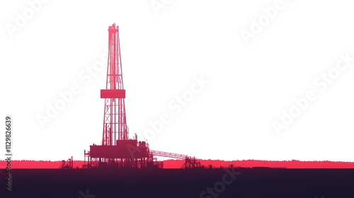 Oil Rig Silhouetted on White Background.