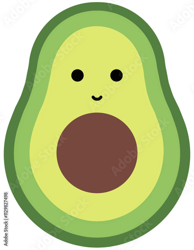 Cute face avocado cartoon illustration clipart. isolated on transparent background.