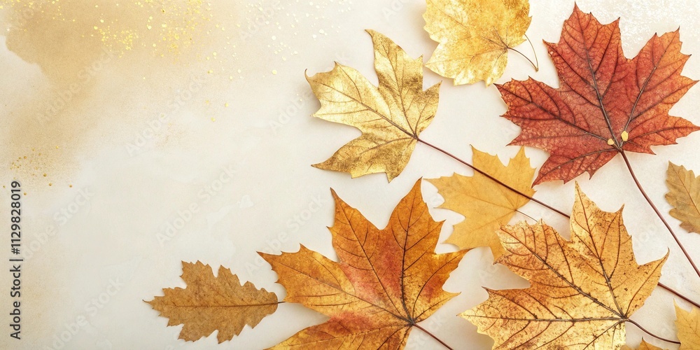 Watercolor autumn leaves with golden accents on a creamy white background, elegant atmosphere, creamy whites Watercolor autumn leaves with golden accents on a creamy white background, elegant atmosphere, creamy whites