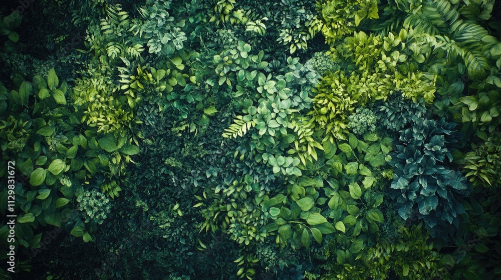 Overhead view of a forest canopy filled with green flora. Overhead view of a forest canopy filled with green flora.