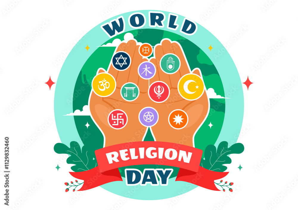 World Religion Day Vector Illustration on 17 January with Symbol Icons of Different Religions to Unity and Respect Among All Beliefs in a Background World Religion Day Vector Illustration on 17 January with Symbol Icons of Different Religions to Unity and Respect Among All Beliefs in a Background