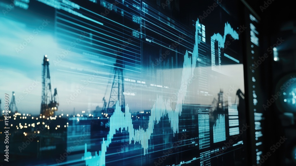 Close-up of digital screenshowing oil price graph withrising lines,symbolizingmarket fluctuations andeconomic trends in theenergy sector. Close-up of digital screenshowing oil price graph withrising lines,symbolizingmarket fluctuations andeconomic trends in theenergy sector.