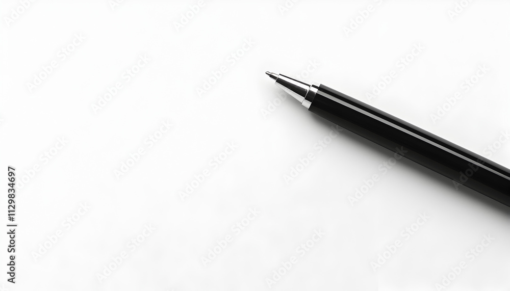 A black pen rests on a blank sheet of paper, ready for writing or drawing. A black pen rests on a blank sheet of paper, ready for writing or drawing.