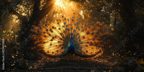 Majestic Peacock Display at Sunrise Wildlife Nature Photography