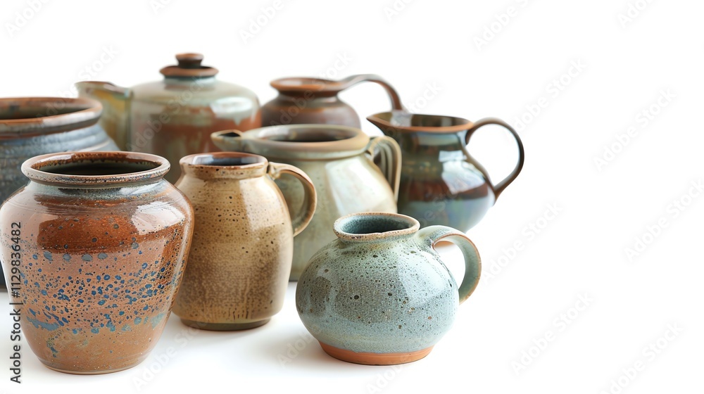 A clean, high-resolution image of handmade pottery with a white background.--ar 16:9 A clean, high-resolution image of handmade pottery with a white background.--ar 16:9