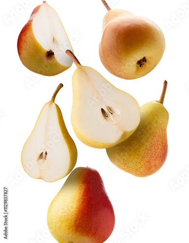 A smooth natural cube of falling pear isolated on white highlighted in full depth of field