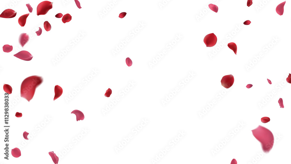 Red rose petals fly in a circle on a white background. Red rose petals fly in a circle on a white background.