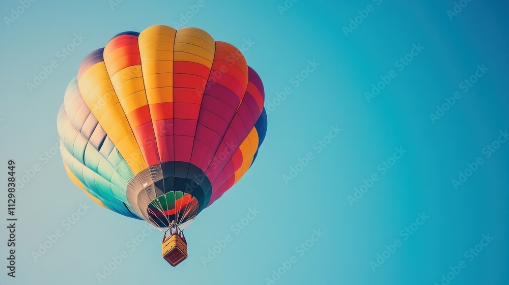 Naklejka premium Colorful Hot Air Balloon Ascending in a Blue Sky