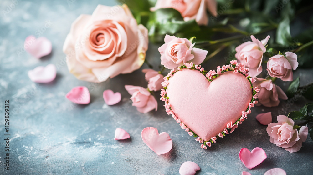 Celebrating Valentine's Day with roses and a heart-shaped decoration Celebrating Valentine's Day with roses and a heart-shaped decoration