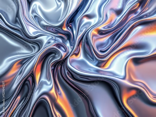 Metallic, flowing gradient, abstract chrome effect.