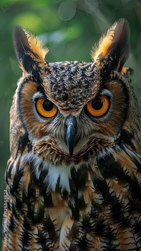 Fototapeta premium Eagle Owl with Intense Gaze in Forest