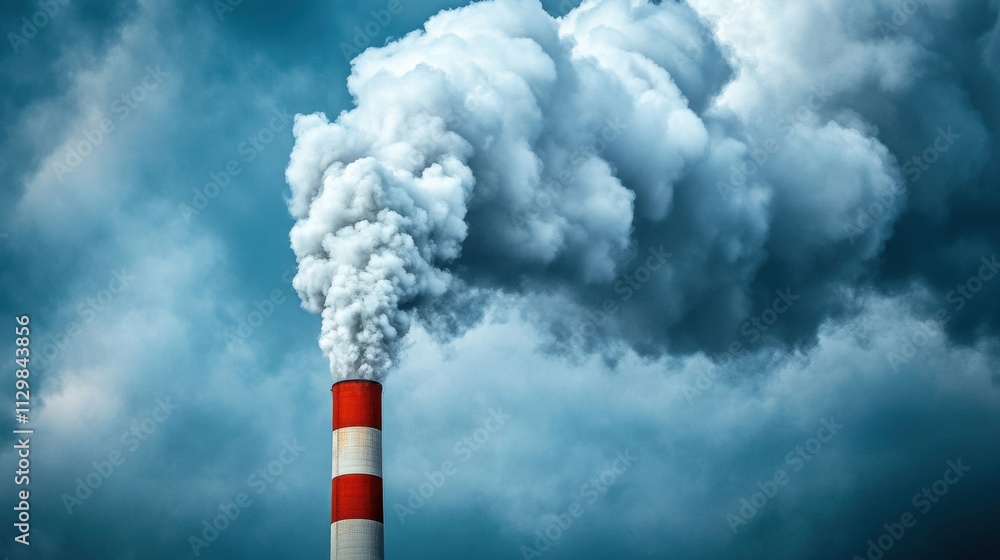 Smoke Emission from Factory Chimney Against Cloudy Sky Background Smoke Emission from Factory Chimney Against Cloudy Sky Background