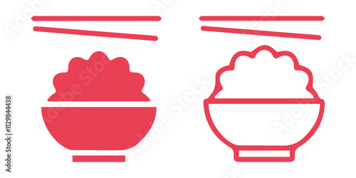 Bowl And Chopsticks Vector Icon Set. Eating or eating place symbol.