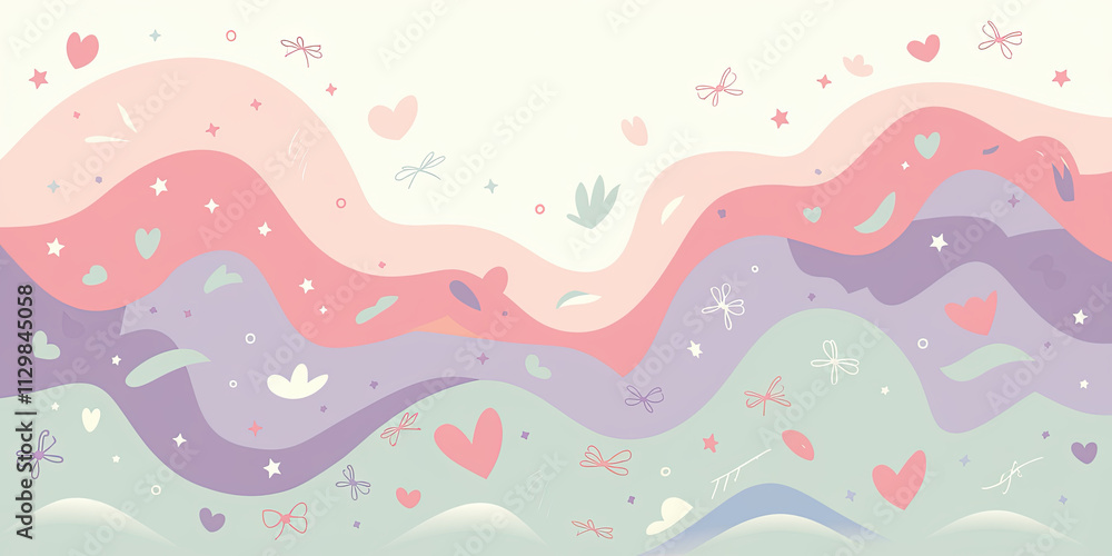 Pastel Wave Background Abstract Hearts Flowers Stars Design Pastel Wave Background Abstract Hearts Flowers Stars Design