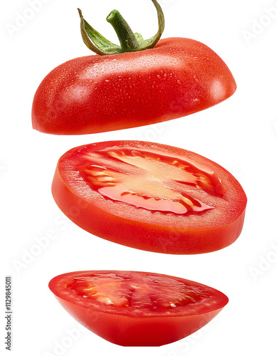 Falling chopped tomato isolated on white background with full depth of field showcasing juicy red texture and natural beauty always found.