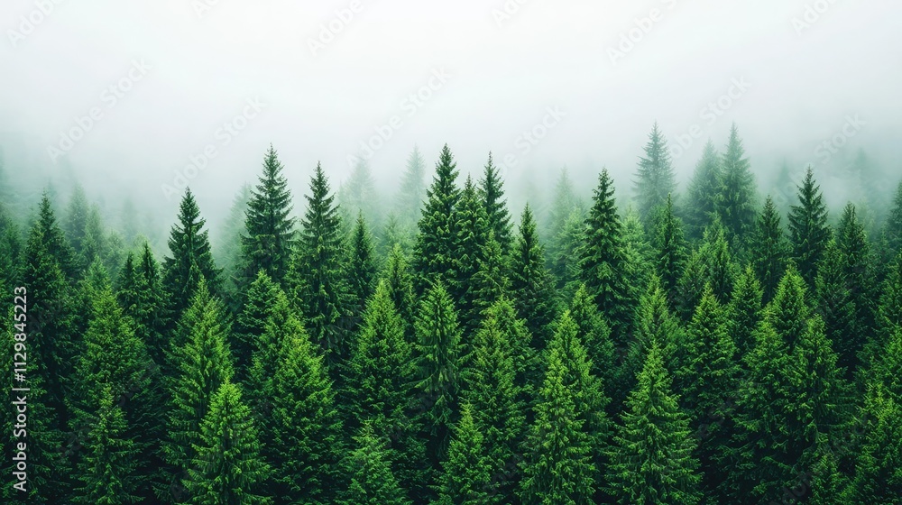 A serene view of evergreen trees covered in mist, symbolizing tranquility and nature. A serene view of evergreen trees covered in mist, symbolizing tranquility and nature.