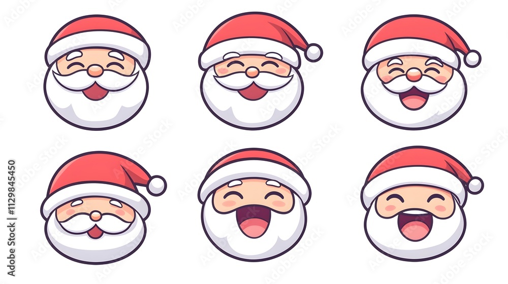 Santa Claus Emojis: Set of six cheerful Santa Claus faces, perfect for Christmas greetings and festive designs. Santa Claus Emojis: Set of six cheerful Santa Claus faces, perfect for Christmas greetings and festive designs.