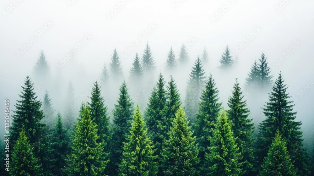 A misty forest scene with lush green trees shrouded in fog, creating a mystical atmosphere. A misty forest scene with lush green trees shrouded in fog, creating a mystical atmosphere.