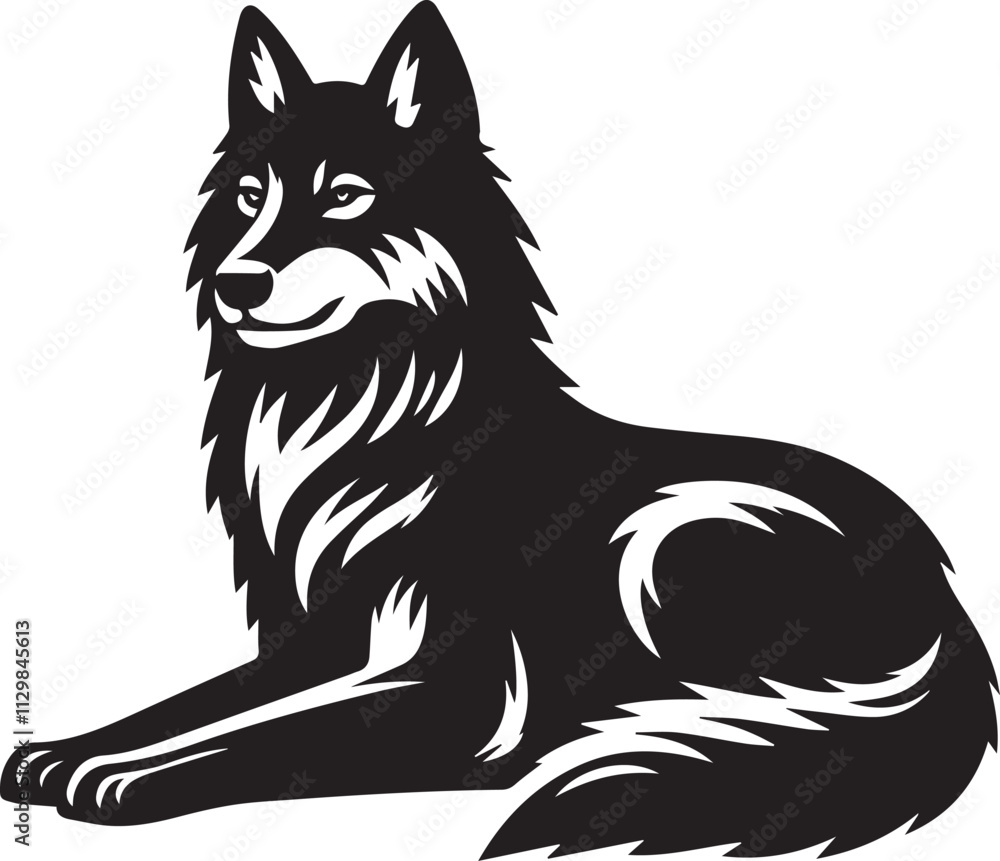 Obraz premium A alert wolf cute silhouette with pointed ears black vector
