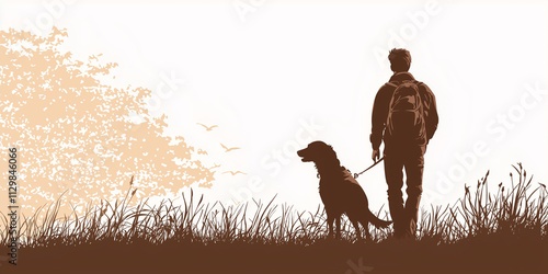 Pet dog training banner. Website banner of pet dog training silhouette 