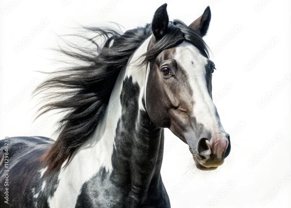 Stunning high-resolution photo of a majestic black and white horse, isolated. Stunning high-resolution photo of a majestic black and white horse, isolated.