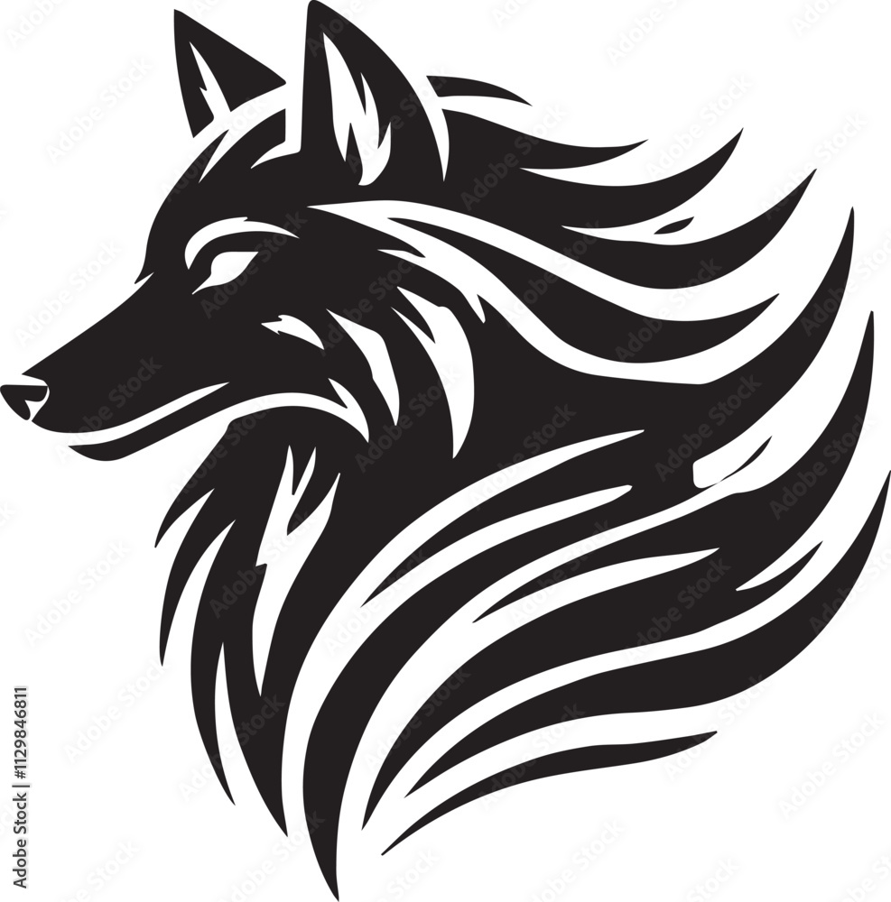 Obraz premium A alert wolf cute silhouette with pointed ears black vector