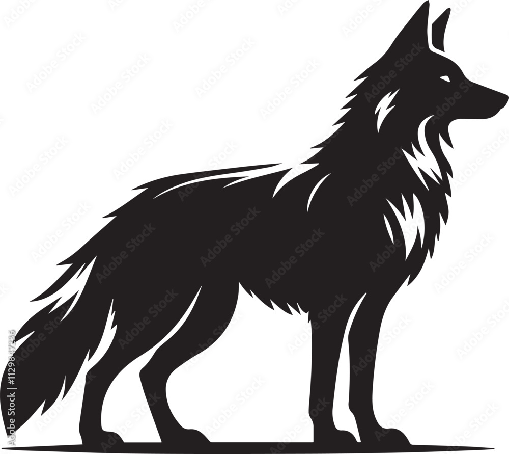 A alert wolf cute silhouette with pointed ears black vector A alert wolf cute silhouette with pointed ears black vector