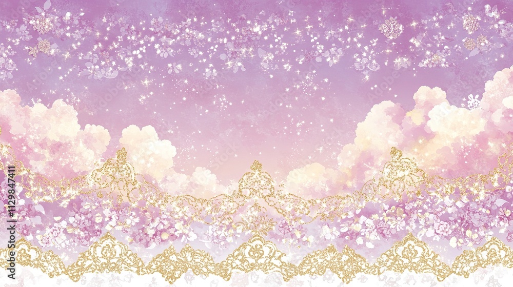 Lavender Sky with Gold Lace and Pastel Watercolor Cloudscape Lavender Sky with Gold Lace and Pastel Watercolor Cloudscape