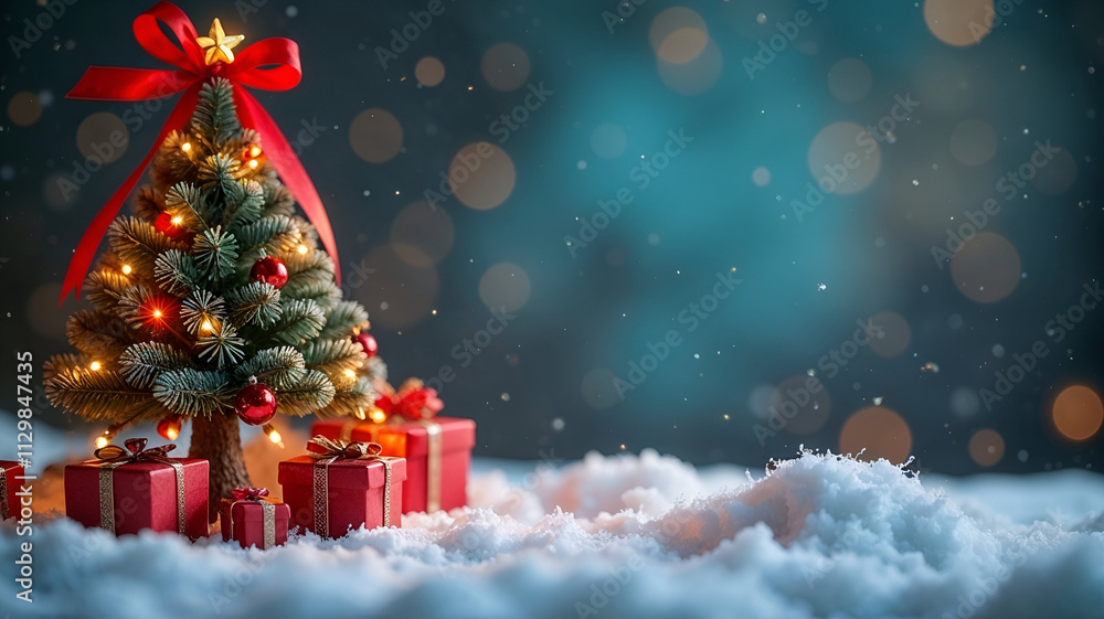 a small christmas tree and present a small christmas tree and present