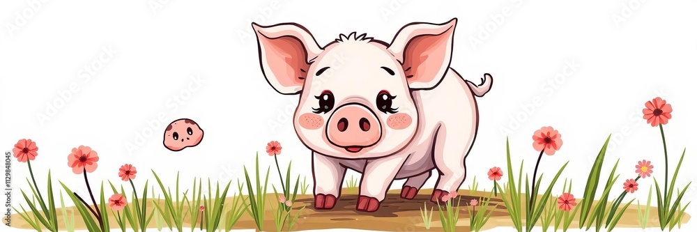 Hand drawn vector illustration of a cute pig with the word Hand drawn vector illustration of a cute pig with the word