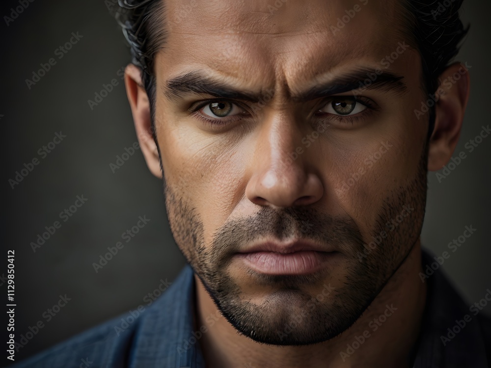 Intense Male Portrait Serious Man Closeup Face Intense Male Portrait Serious Man Closeup Face