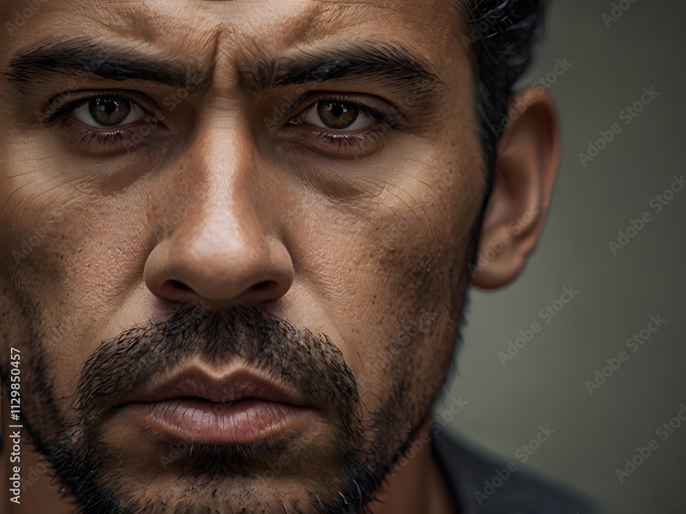 Obraz premium Intense Man Closeup Portrait Serious Face Brown Eyes