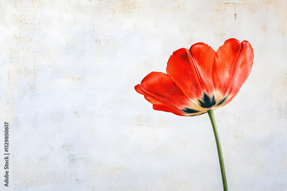 A vibrant red tulip stands against a soft, textured background, highlighting its beauty. A vibrant red tulip stands against a soft, textured background, highlighting its beauty.