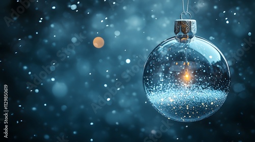 Christmas Snow Globe In Eve Night - Wish Concept With Blue Abstract Defocused Background,